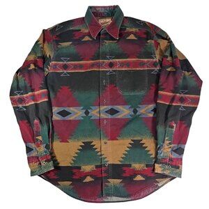 Vintage WOOLRICH L THICK COTTON AZTEC PRINT LONG-SLEEVE BUTTON UP SHIRT Shacket